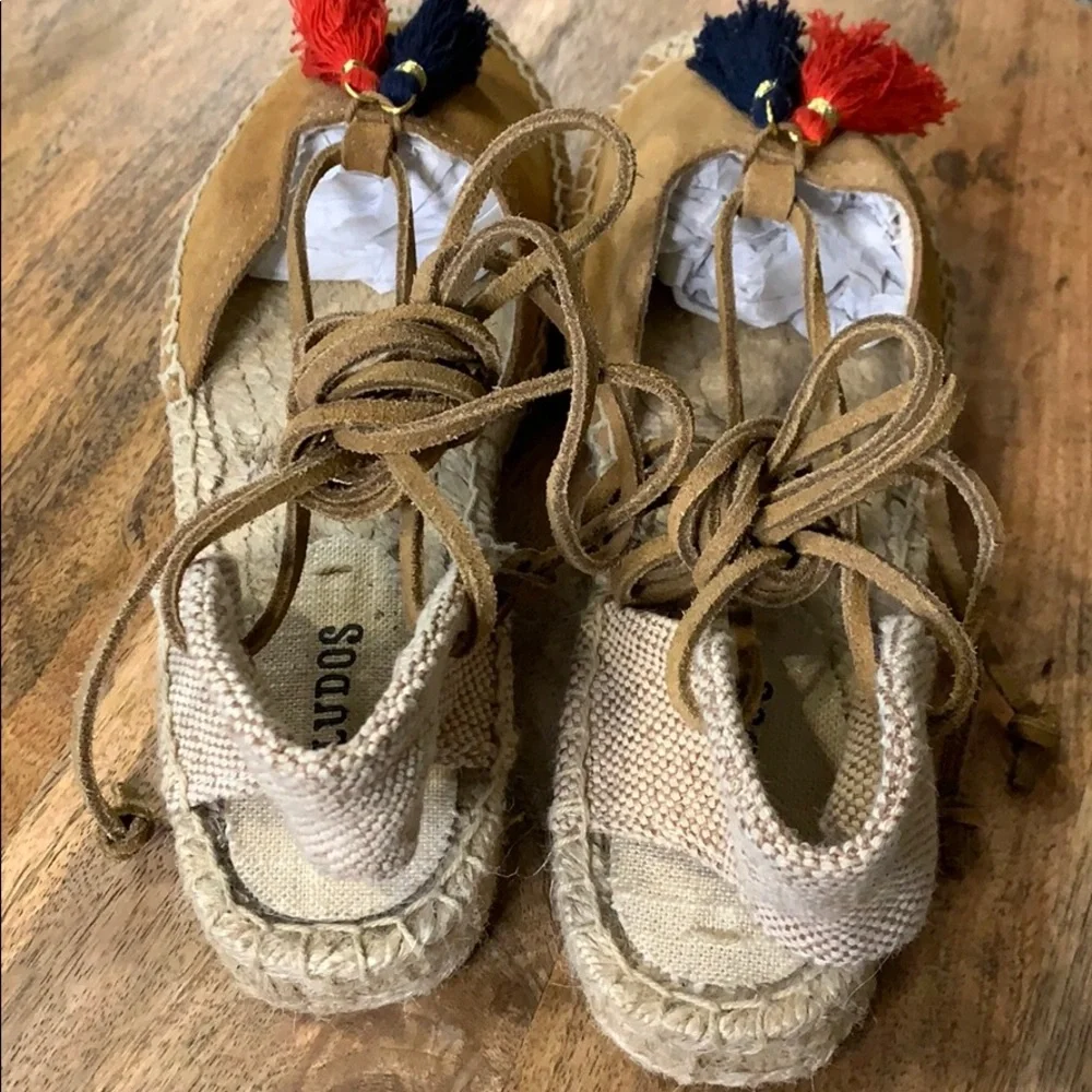 Soludos | Lace Up Suede Espadrilles Red/Blue Tassels